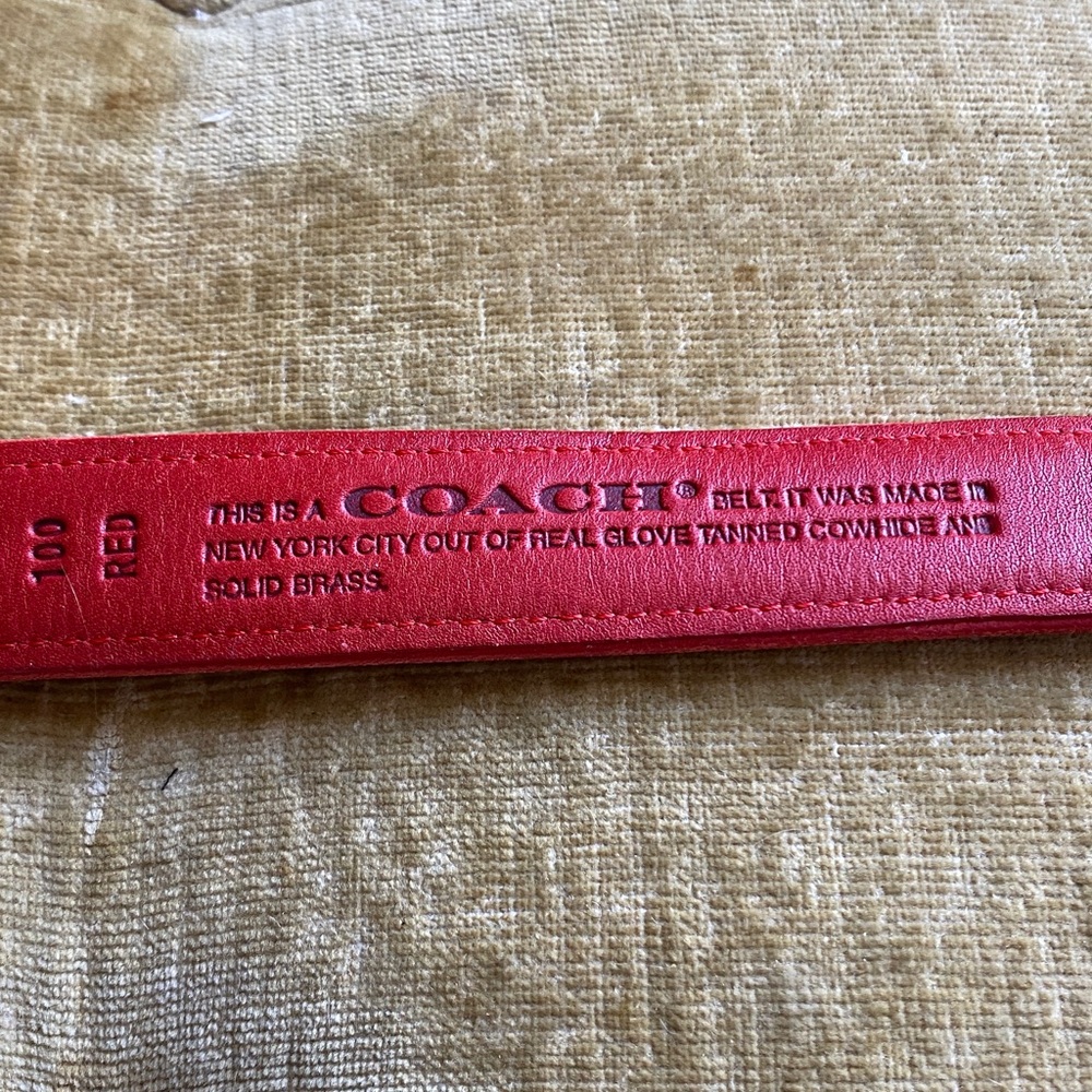 Coach Red Leather Slim Belt - Picture 2 of 4